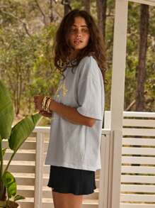 Aralina Classic Oversized Summer Vacation Short Sleeve Tee - Grey - View 6