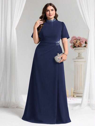 Coutiva 大码夏季优雅仿珍珠镶嵌正式晚礼服