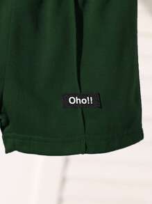 SHEIN 男婴/幼儿男孩休闲简约海军蓝斗篷搭配白色短袖上衣和海军蓝短裤套装，圆领短袖上衣搭配纯色短裤套装，适合日常穿着、玩耍和外出，夏季 - 綠色 - 查看 7