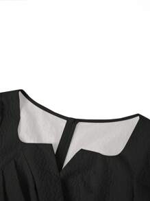 Ellevyn Women's Solid Color 3D Floral Decor Short Sleeve Elegant Long Dress - Black - View 4