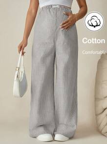 SHEIN Pregnant Women Casual Simple Striped Wide Leg Loose Pants