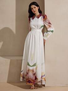 Graceveil Women's Elegant Arabian Style Chiffon Waist Belt Design Dress - White - View 7