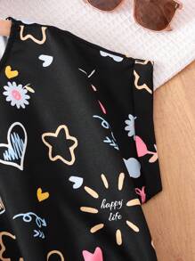 SHEIN Felpa oversize per ragazze pre-adolescenti, stile casual da strada, con stampa di graffiti, cuori, fiori e facce di cartoni animati