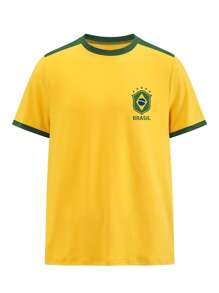 Manfinity Dauomo Men's Round Neck Short Sleeve 'Brasil 7' Numeric & Letter Print Casual Loose Fit T-Shirt