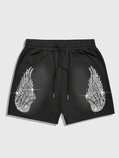 Goth Pantalones cortos casuales de verano para hombres con alas de strass