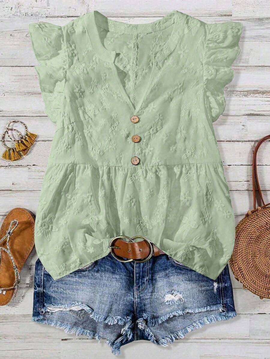 Linhara Plus Size Women Casual Elegant Versatile Blouse - Green - View 1