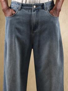 SUMWON 基本款宽腿宽松牛仔裤宽松剪裁都市街头潮流牛仔裤日常休闲时尚 - 藍色 - 查看 6