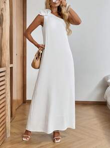 SHEIN LUNE 女式休闲 3D 花卉不对称下摆连衣裙