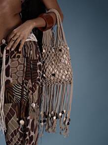 MUSERA Bolso de hombro de mujer con diseño hueco y flecos, ideal para vacaciones
