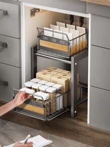 1 件双层灰色厨房收纳架，水槽收纳架，厨房小工具收纳盒，调味品收纳盒，多格抽屉收纳架，适用于厨房、浴室、马克杯、咖啡杯