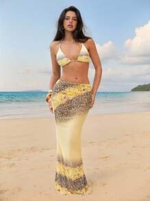 Swim SXY Bộ 3 Bikini Đi Biển Mùa Hè Cho Nữ Kèm Chân Váy Maxi Lưới, Họa Tiết Da Báo In - Nhiều màu - Xem 1