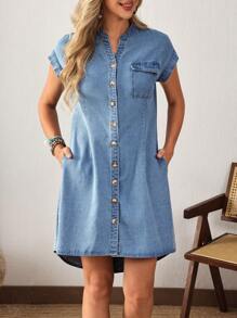 EMERY ROSE Women's Casual Front Button Denim Dress For Vacation
