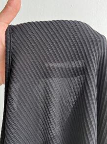 SHEIN Unity 2025 Plus Size Women Elegant Casual Fashionable Stylish Metal Decor Square Collar Striped Versatile Top - Black - View 7