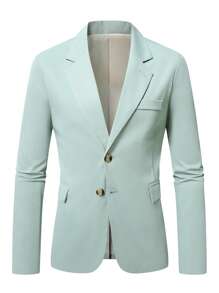 Manfinity Mode Men's Business Casual Solid Color Lapel Collar Single-Breasted Blazer - Green - View 3