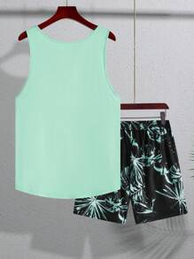 Manfinity RSRT 男士海滩度假椰子树印花背心和短裤套装