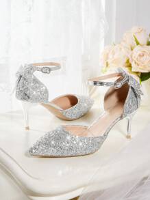 CUCCOO HITCHD 2024 Fashion New Style Elegant High Heels For Women, Sequined Bow Decor One-Buckle Design, Flattering & Slimming For And Vibe And Spring Shoes Spring Break Easter Prom Heels