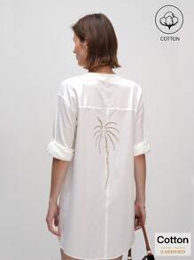 Airaco قميص كاجوال أكمام طويلة بأزرار أمامية وجيب بشكل رقعة منسوج لون سادة للعطلات - أبيض - مشاهدة 2