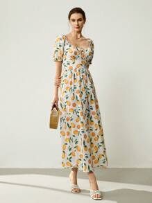 Chiquease Nuevo vestido largo y con tirantes de mujer, de verano, casual, elegante para actividades al aire libre, de negocios casuales, con estampado de limón francés en estilo campestre y retro, ideal para vacaciones, de color amarillo con cinturón envolvente - Blanco - Ver 5