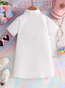 Young Girls Big Pattern Shirt Collar Short Sleeve Casual Dress, Suitable For Home, Leisure, Outdoor & Social Occasions, Spring & Summer Shirts For Kids Girls Cute Shirts For Girls Young Girl Summer Tops