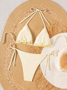 Swim Mod Set di bikini in tinta unita con laccetti, costume da bagno estivo per donna elegante, sexy, da spiaggia, per festa, vacanza, danza, primavera