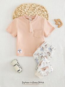 Cozy Pixies 2-teiliges Set Baby Jungen Cartoon Bär Jacquard weicher Strick Kurzarm Pullover und Hose mit Gummibund