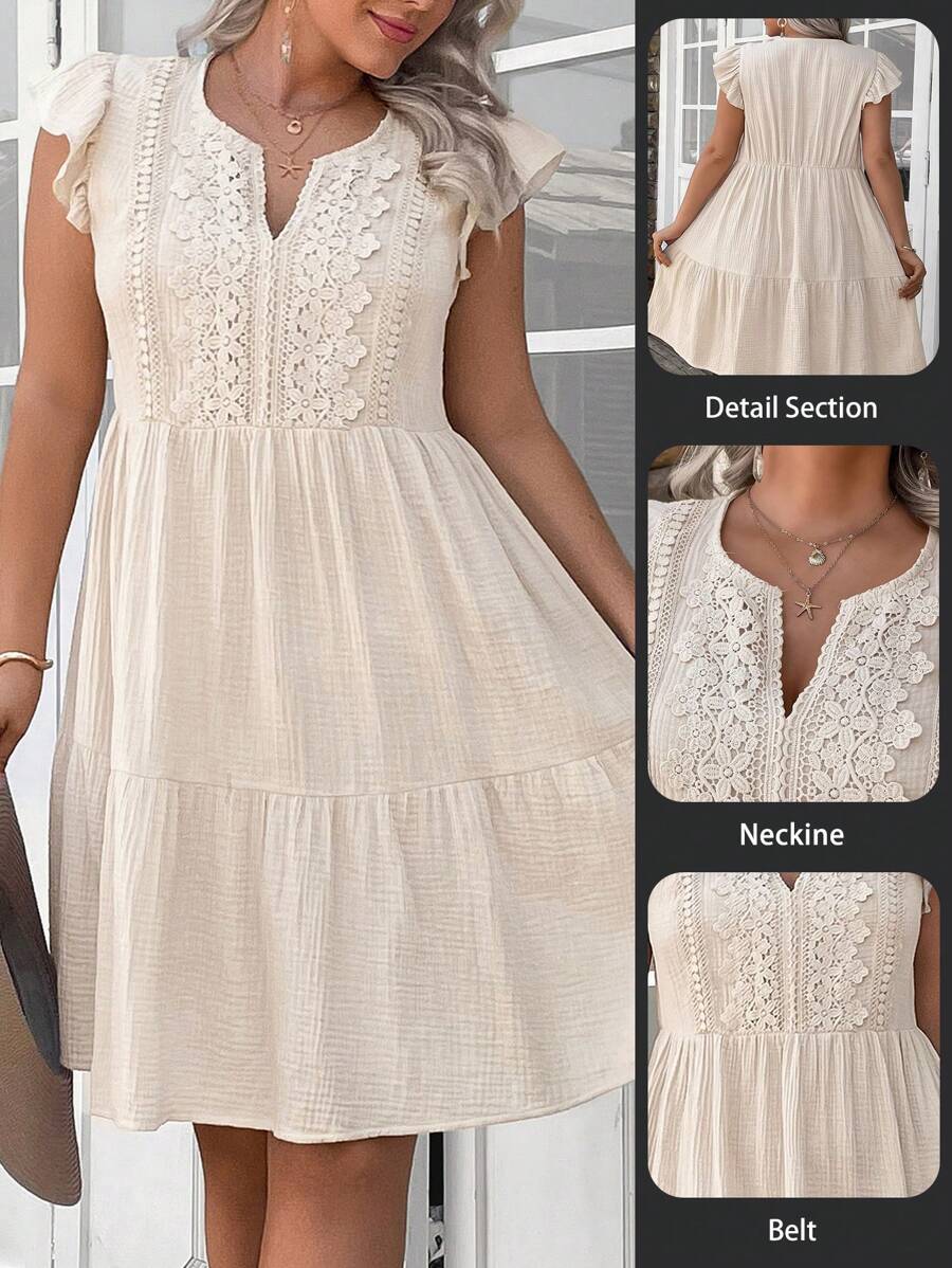 SHEIN LUNE Đầm thời trang màu trơn cỡ lớn, phù hợp cho mùa hè - Màu Khaki - Xem 1