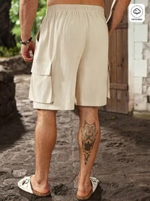 Manfinity Homme Plus Size Men's Casual Solid Color Summer Cargo Shorts Men Linen Shorts Men Tan Shorts - Apricot - View 2