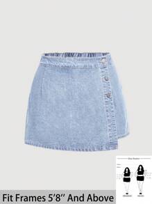 SHEIN Tall CURVE Plus Size Women Button Front Asymmetric Hem Denim Mini Skort Denim Mini Skirt Light Blue Denim Skirt Jean Skirt Denim Skort Y2k Denim Skirt