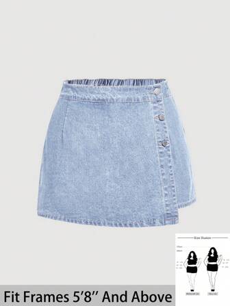 SHEIN Tall CURVE Plus-size dames denim minirokje met knoopsluiting en asymmetrische zoom
