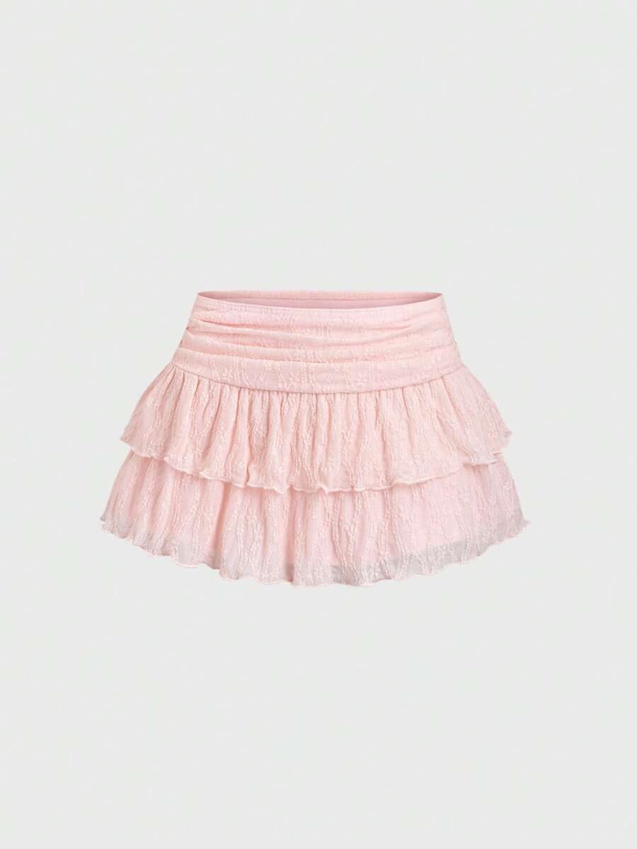 Sweetra New Romantic Pink Lace Mini Skirt, Versatile For Vacation And Daily Wear - Pink - View 1