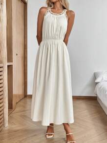 SHEIN LUNE Casual Women Sleeveless Dress With Halter Summer Dresses For Women Casual Dresses For Woman Flowy Dress Summer Dresses For Vacation Western Dress Going Out Dress Vacation Outfits Woman Vacation Outfits Women Women Summer Clothes Halter Dress Flowy Dress Cruise Outfits Women Country Outfits Women Dresses For Women Party Vacation Outfits Boho Clothes Women Resort Wear Women - Apricot - View 8