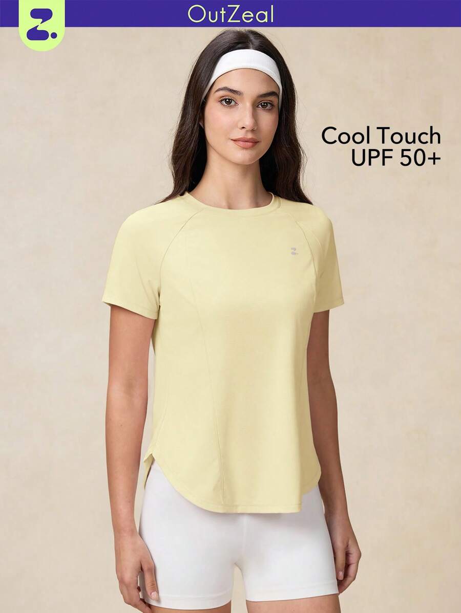 OutZeal SunProof UPF50+ 清凉防晒弧形下摆圆领T恤（女款） - 黃色 - 查看 1
