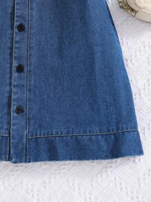 Tween Girls' Casual Color Block Spliced 2 In 1 Dress, Summer - Dark Wash - View 8