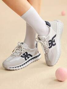 CUCCOO EASI Women's Fashionable Light Gray Platform Round Toe Casual Sneakers - White - View 3