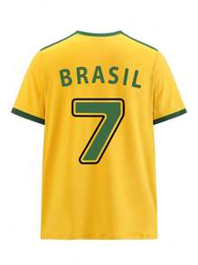Manfinity Dauomo Men's Round Neck Short Sleeve 'Brasil 7' Numeric & Letter Print Casual Loose Fit T-Shirt