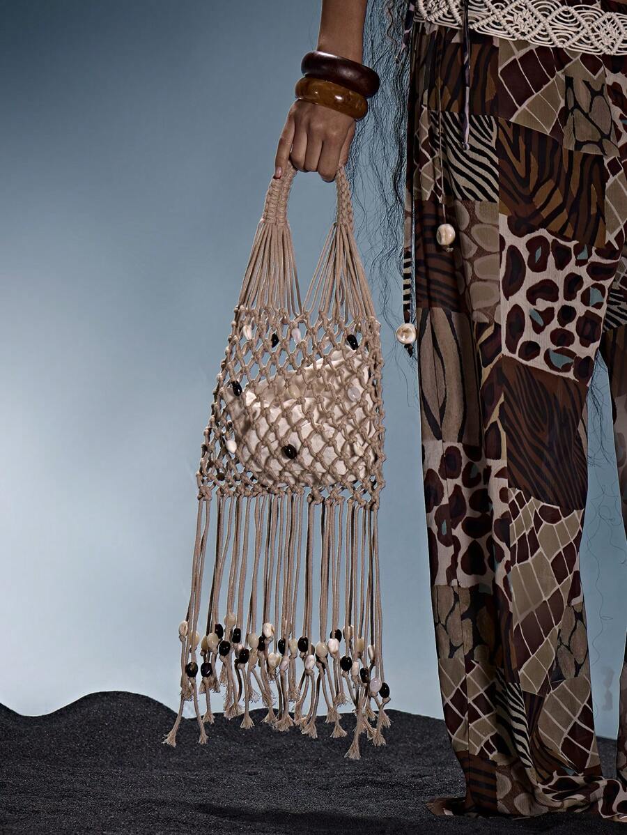 MUSERA Bolso de hombro de mujer con diseño hueco y flecos, ideal para vacaciones