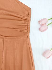 Cévolie Bộ đồ liền thân bất đối xứng màu trơn thường ngày mùa hè - trái cam - Xem 5