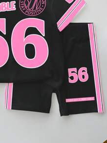 SHEIN Bộ 2 món/Bộ áo thun tay ngắn đơn giản thường ngày và quần short cho bé gái, mùa hè - Nhiều màu - Xem 6