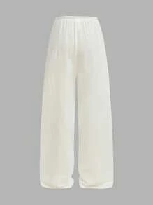 SHEIN Girlism Tween Girls Loose Casual Minimalist Comfortable Wide Leg White Woven Pants, Versatile