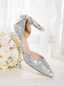 CUCCOO HITCHD 2024 Fashion New Style Elegant High Heels For Women, Sequined Bow Decor One-Buckle Design, Flattering & Slimming For And Vibe And Spring Shoes Spring Break Easter Prom Heels