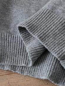 LMoss Kids 2件套少女纯色圆领修身毛衣和迷你裙 - 灰色 - 查看 8