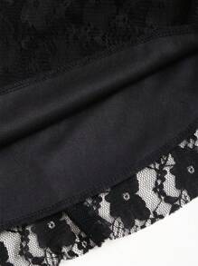 Sweetra Bohemian Style Knitted Lace Ruffle Asymmetrical Hem Waist Shirred Women Mini Skirt - Black - View 4
