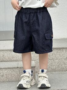 Dazy Kids Toddler Boys' Casual Denim Cargo Shorts, Loose Fit Cargo Style Style With Large Pockets, Summer - Blue - View 2