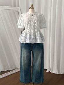 SHEIN Clasi 大码优雅蝴蝶结短袖衬衫 - 白色 - 查看 5