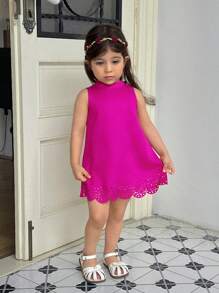 Vestido elegante y lindo sin mangas de color rosa fucsia grande para el verano, conjunto a juego de mamá e hija (2 piezas vendidas por separado) - Rosa Fucsia - Ver 5