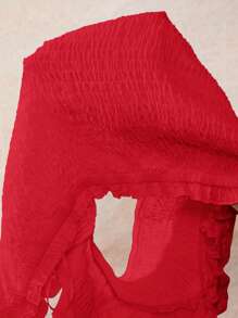 SHEIN SXY Women's Plus Size Bohemian Solid Color Ruffle Off Shoulder Short Sleeve Blouse Red Off The Shoulder Top Red Off Shoulder Crop Top Red Crop Top