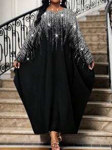 Fleurora 春夏优雅派对鸡尾酒会音乐会/音乐节彩色编织圆领舞会礼服单件袖长短袖大码连衣裙生日和活动连衣裙节日大码夏装女装夏季节日服装女士节日服装女士夏装女士夏季服装女士夏季连衣裙 - 銀色 - 查看 4