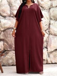 SHEIN Lady Herbst- und Winterarbeit Grünes Kaftankleid mit gekerbten Fledermausärmeln Kleider in Übergröße Urlaubsoutfits für Damen Strandoutfits für Damen Strandurlaub Strandkleid Hochzeitsgastkleid Damen Business Casual Damen Ballkleid, Maxikleid