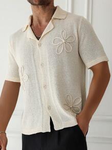 Manfinity Homme Men's European And American Style Fashionable Blogger Design Turn-Down Collar 3D Floral Knitted Cardigan Jacket  Knitted Button Downs For Men - Apricot - View 1