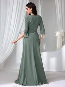 Coutiva 女式正装晚礼服，针织泡泡细节，红色 - 橄欖綠 - 查看 2